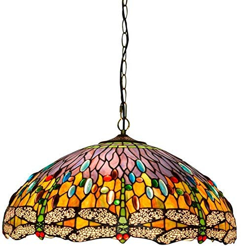 SHENGXUAN Tiffany Techo de Cristal lámpara Colgante 46cm Tiffany luz Estilo libélula Verde salón-Comedor Bar lámpara Colgante de Techo de Cristal