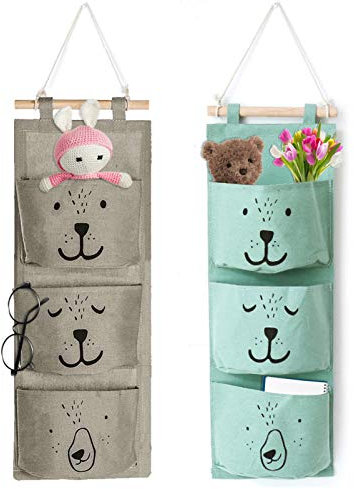 2 pcs Wand Hängen Tasche,Hängender Organizer mit 3 Taschen,Badezimmer Hängende Tasche,Hängende Tasche für Kinder,Baby hängende Tasche,Stoff hängende Tasche,Faltbare Hängetasche