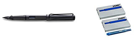 Lamy safari Füllhalter 017 – Moderner Füller in der Farbe Umbra mit ergonomischem Griff & T10 Tintenpatrone 2er Set - Großraumpatronen in der Farbe blau Patronenfüllhaltermodelle