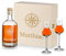 Set regalo 4 pezzi per liquore, whisky, scotch | per gli intenditori | uomo e donna | 2 bicchieri da liquore da 87 ml e 1 bottiglia da 700 ml | 1 scatola in legno incisa | motivo bussola