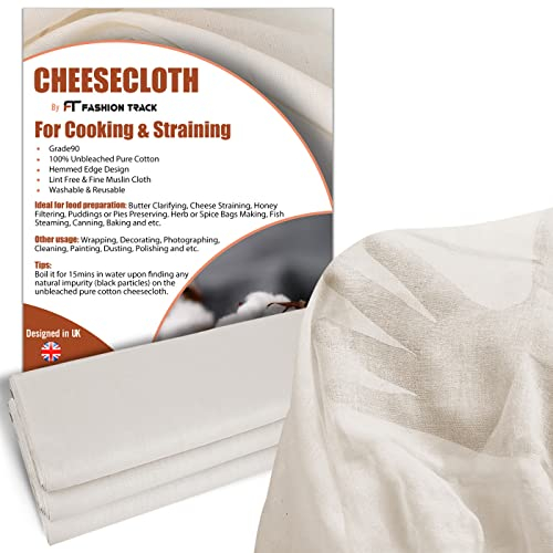 Étamine alimentaire (grande taille 140 cm x 500 cm) – Tissu 100% coton non blanchi de qualité 90, réutilisable, pour la pâtisserie, le filtrage et la broderie | FT Fashion Track