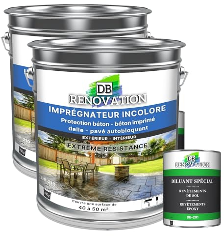 Vernis de protection sol béton, pierre pour Terrasse, façade - Imperméabilisant, Hydrofuge, Anti-tâche - Incolore 10 KG + 2L Diluant