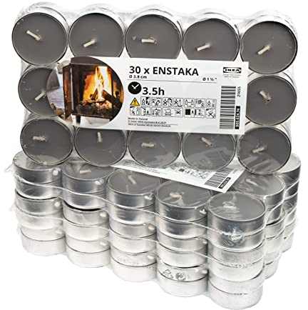 Ikea ENSTAKA Duft-Teelichter, erdig/rauchig/süßes Lagerfeuer, grau, 3,5 Stunden, 005.024.74 - 120 Stück