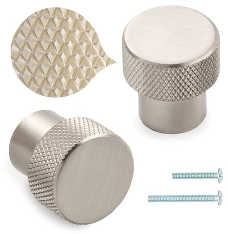 ASKANO Brushed Nickel, Knurled Kitchen Cabinet Knob AK1301 | Pack of 10, Round Pull Handle, Solid Hardware for Drawer, Dresser, Bathroom, Vanity, Furniture Door, Cupboard, Bedroom, Diameter: 1 Inch
