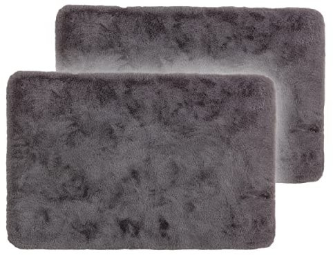 Schöner Wohnen Kollektion Badezimmerteppich 67x110 cm 2er Set – sehr Flauschige Badematte grau – Deko Badezimmer Matte waschbar und rutschfest