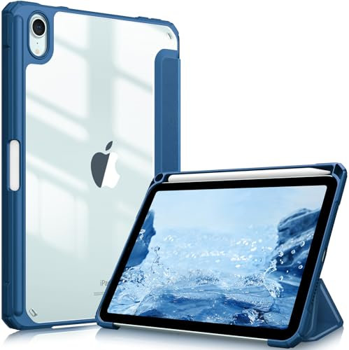 FINTIE Custodia per iPad Mini 7ª Gen 2024 (A17 Pro) / Mini 6ª Gen 2021 8,3 con Pencil Holder, Antiurto Sottile Case Posteriore Trasparente Cover con Auto Sveglia/Sonno, Marine Blu