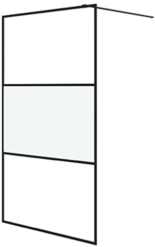 vidaXL Paroi de Douche Ecran Cloison Cabine de Douche Salle de Bain Intérieur Résistance aux Eclaboussures Noir 115x195 cm Verre ESG Demi-Dépoli