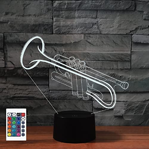 SUPERRUIDALONG 3D Trompete Fernbedienung 16 Farben Nachtlichter Illusion Acryl LED Tisch Nachttisch Lampe Kinder Schlafzimmer Schreibtisch Dekor Geburtstag Geschenke Spielzeug für Kinder