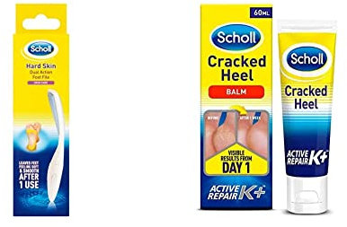 Scholl Hard Skin Double Action Footfile & Cracked Heel Repair Cream Active Repair K+, 60 ml (Pack of 1)