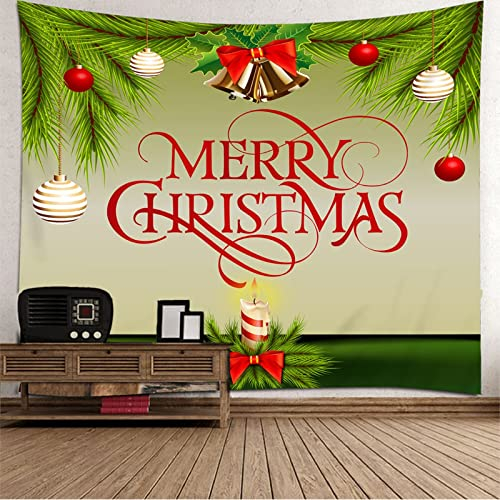 AmDxD Wandbehang 300x260CM, Merry Christmas Weihnachtskugel Glocke Blätter Design Wandtuch Bedspread in Polyester Wandkunst Dekoration für Wohnzimmer, Grün Rot