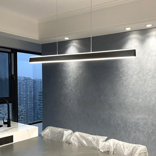Bellastein LED Pendelleuchte esstisch Hängeleuchte Moderne Linear design wohnzimmer Kronleuchter dimmbar(3000K-6000K) mit den Fernbedienung Höhenverstellbar Deckenlampe (schwarz, L100cm)