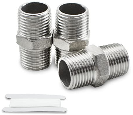 Bwintech 6 pezzi da 1/4 maschio a 1/4 maschio filettatura BSP in acciaio inox 304 raccordo maschio esagonale per la conversione del collegamento dei tubi