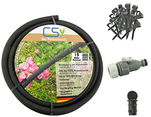 CS Perlschlauch Premium 15 m mit Zubehör für Gartenbewässerung Tropfschlauch für Beet Hochbeet und Gewächshaus Made in Germany
