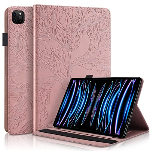 Succtopy Coque pour iPad Pro 11 Pouces (2022/2021/2020, 4e/3e/2e Génération) PU Cuir Cover Tablette Housse de Protection Porte-Crayons Portefeuille Tablet Étui iPad Pro 11 2022/2021/2020 - Rose Gold