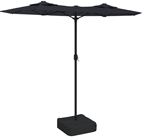 vidaXL Sombrilla Doble de Jardín, Parasol Protector de Sol, Refugio Solar, Paraguas para Patio Terraza Playa Exterior, Negra 316x145 cm
