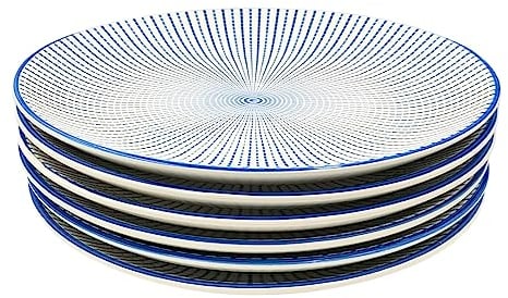 VAJILLA MORDERNA CALIDAD 6 PERSONAS - 6 PLATOS LLANOS 27 CMS (RAYAS AZULES 6 PLATOS)