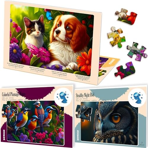 QUOKKA Demenz Puzzle Für Menschen mit Demenz oder Alzheimer - 3x13 Teile Alzheimer Puzzlespiele für Erwachsene mit Katzen, Hunden und Vögeln - Geschenke und Aktivitäten für Senioren