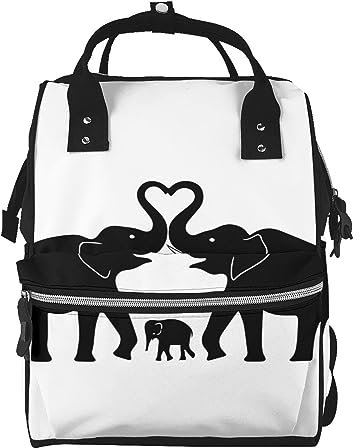 Wickeltasche mit altem Elefanten und jungen Elefanten, bedruckt, Wickeltasche, Unisex, Reise-Rucksack für Mütter und Väter, Schwarz , One size