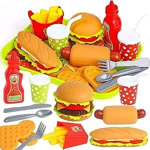 DERAYEE Hamburger Jouet, Groupe Nourriture Jouet Dinette Enfant Aliments pour Garçon Fille, Cadeau Éducatif