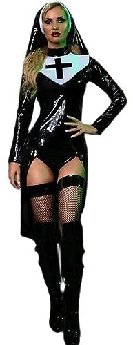 WEITING Heiliges Kostüm Sexy Nonne Halloween-Kostüm-Schwarz-L