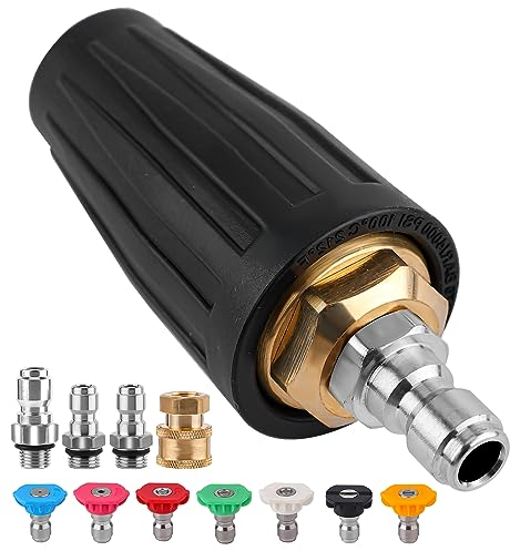 NQEUEPN Turbo Nozzle Pressure Washer, with 1/4 and 3/8 Inch Quick Connectors and 7 Pressure Washer Nozzle Tips, 4000PSI 360° Rotating Turbo Nozzle (Max 5000PSI) for Concrete Brick Vinyl