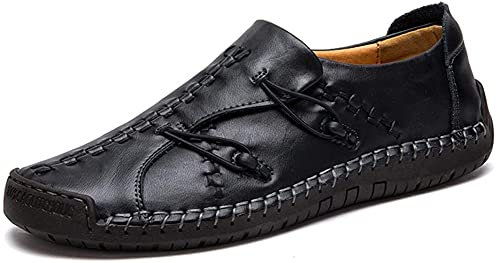 Verano Zapatillas sin Cordones Hombre Cuero Zapatos Caballero Casuales Trabajo Ligeras Mocasines Ponerse Barco Vestido Formal（Negro,43.5/44 EU,44 Tallas de la Marca