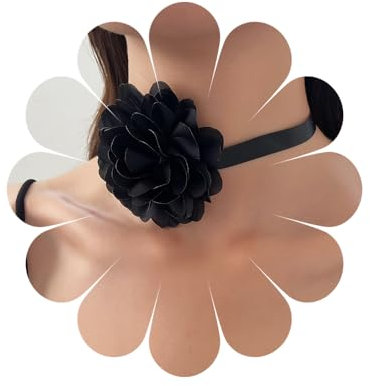 MIQIQAO Collana girocollo rosa nera Collana girocollo fiore grande Vintage Collana velluto fiore grande Collana collare velluto scamosciato nero Gioielli per donne e ragazze (BlaceFlowerAde)