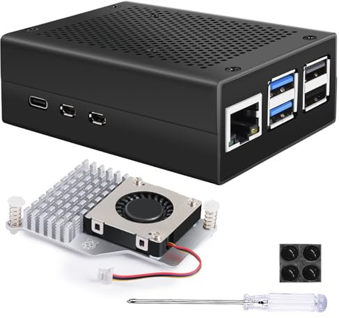 Miuzei Metal Case for Raspberry Pi 5 with Official Active Cooler Fan,Aluminum Cooling Case with PWM Fan and Heatsink for Raspberry Pi 5 4GB/8GB (No Pi Board)