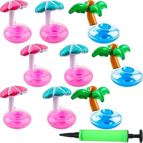 Sonarun 12 Pack Inflatable Drink Holder Float Blow up Cup Holder Cup Coasters Pool Drink Floaties with Air Pump for Kids Adult Summer Vacation Pool Beach Party Favors
