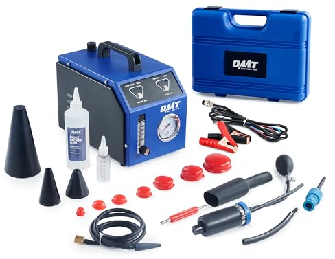 Orion Motor Tech Machine à Fumée EVAP Automobile DC 12V avec Détecteur de Fuites Voiture Détection de Fumée avec Manomètre d'Huile 6 L/Min Débitmètre d'Huile Minérale Airbag & Adaptateurs Cône