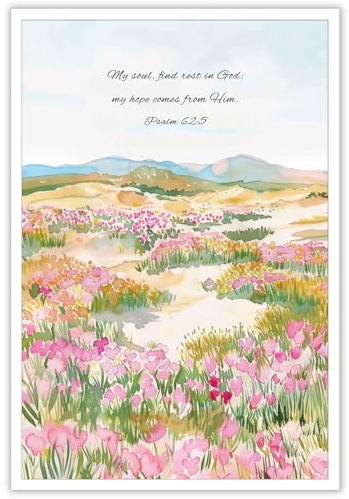 KFDJIG Leinwandbild mit Bibelvers My Soul Find Rest in God, Psalm, 62:5, Poster, Aquarell, Wüste, Wildblumen, Landschaftsdrucke, christliche Wandkunst für Dekoration, Wohnzimmer, Schlafzimmer, 40,6