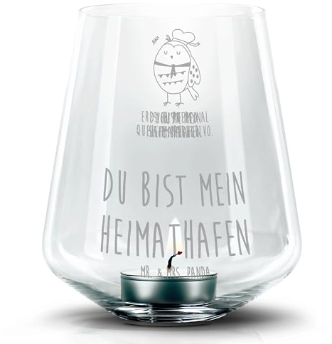 Mr. & Mrs. Panda Windlicht Eule Matrose - Geschenk, Heimathafen, Gravur Teelicht, Verliebt, Romatisches, Freundin, Hochzeitstag, Teelichthalter, Seefahrer