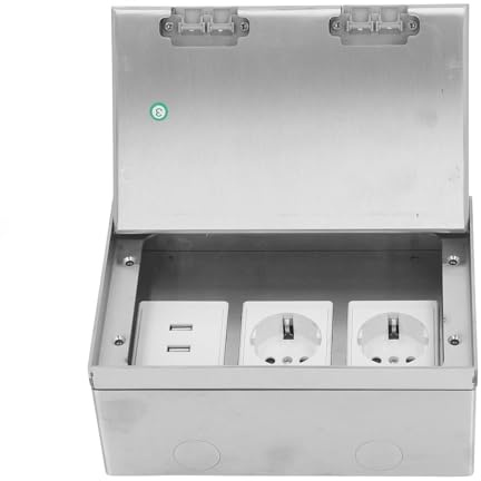 Einbau-Steckdosen-Set, Flach, Versteckt, 16 A, 4 KW, Wasserdicht, Bodeneinbaudose aus Edelstahl mit 2 EU-Standards und 2 USB-Anschlüssen, AC250 V, Sichere Abdichtung,