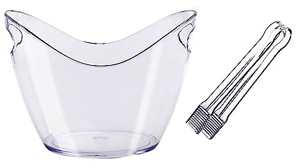 GYLHMY Seau à Glace en Acrylique Transparent avec Pinces à Glace, cuve en Plastique de 8 litres, Seau de Rangement Ovale, seaux à Glace pour Boissons et fêtes, Seau à vin en Plastique, Seau à bière,