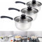 Stainless Steel Saucepan Set, 3 Pieces Saucepan with Glass Lids, 16cm/18cm/20cm