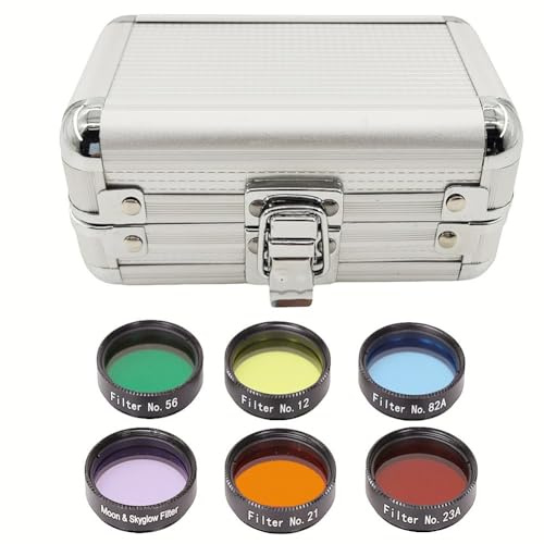 1.25 Telescope Eyepiece Filter Set Telescope Accessories Filters Kit with Storage Box for Enhancing Definition and Resolution in Lunar Planetary Observation (6 Color Filters)