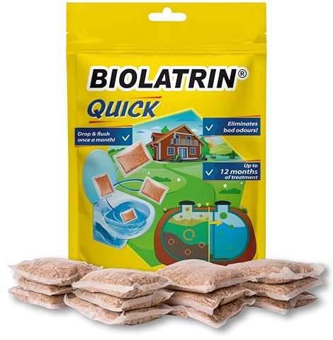 BIOLATRIN QUICK - Bioaktiven Klärgrube Behandlung - 1 Jahr Versorgung - 12 Beutel für 12 Monate - 400 g/570 ml - Klärgrubenbehandlung - Klärgruben zersetzer - Einfache Anwendung - Schnelle Ergebnisse
