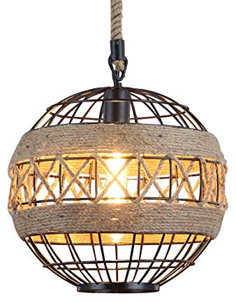 Vintage Ceiling Lights - Spherical Chandelier, Retro Vintage Industrial Hemp Rope Pendant Light, Ceiling Pendant Decorative 30cm Lamp Rattan Light Shade
