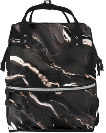 HJLUUFT Black rose gold Marble Pañaleras Para Bebe - Durable Diaper Bag Backpack and Baby Diaper Bag for Moms and Dads, Black, One Size