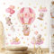Tanlaby Rosa Heißluftballon Wandaufkleber Bär Kaninchen Sterne Herzen Wandsticker Cartoon Tiere Abziehen und Aufkleben Wanddeko für Kinderzimmer Babyzimmer Schlafzimmer