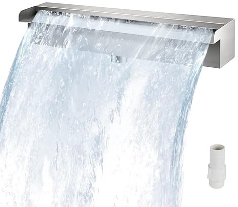 Pool-Überlauf, Edelstahl-Pool-Wasserfall, Wasserfall-Pool-Brunnen mit Rohrverbinder, rechteckige Wasserflussplattform für Garten im Freien, Teich, heiße Quelle, Spa (60 cm)