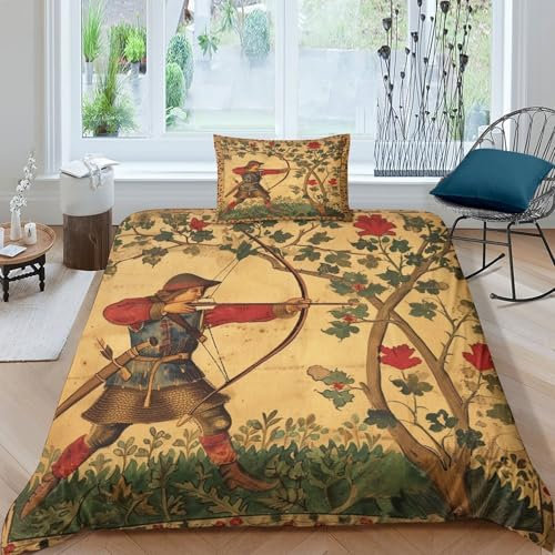kaiyun Robin Hood Bettwäsche Microfaser Bettbezug 3D-Druck Bogener Bettwäsche-Set Bettbezug Mit Kissenbezug Für 3 Teiliges Für Erwachsene Kinder Single（135x200cm）