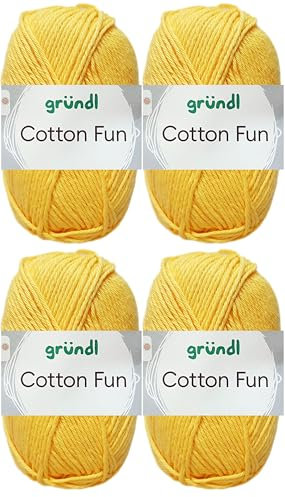 4x50 Gramm Gründl Cotton Fun Häkelgarn aus 100% Baumwolle inkl. Anleitung für Einkaufsnetz (04 Maisgelb)