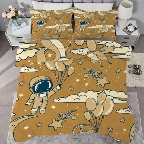 buyluhn Bettdecke 240x260 Stern Ohne Bezug Nutzbar, 4 Jahreszeiten Bettdecken Ballon Große Steppdecke Microfaser Ganzjahresdecke，Waschbar Bettzeug mit 2 Kissenbezug für Sommer Winter Doppelbett