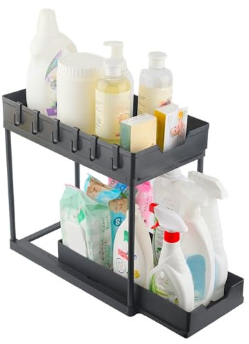 Payiz 2 Tier Under Sink Organiser with Sliding Drawers, Multi Purpose Storage Rack, Durable Plastic