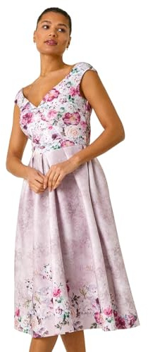 Roman Sweetheart Neck Scuba Skater Dress for Women UK - Ladies Spring Everyday Summer Holiday Cap Sleeve Comfy Knee Length Soft Fit & Flare Frock Dinner Evening Gowns