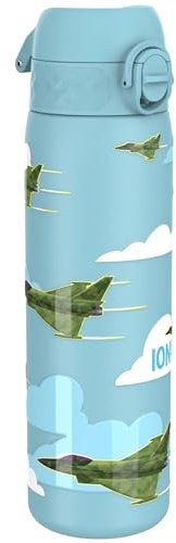 ION8 Botella Agua Inox Ligero, 600ml, Sin Aislamiento, a Prueba de Fugas, Fácil de Abrir, Aptas para Lavavajillas, Cerradura Segura, Fácil de Limpiar, Diseño en Relieve, Aviones de Combate