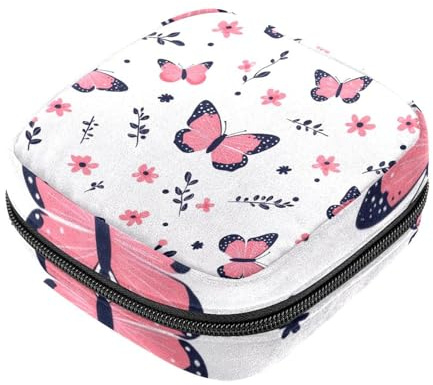 Damenbinden-Aufbewahrungstasche, rosa Schmetterling und Blume, Tampon-Reißverschlusstasche, Periodenbeutel für Teenager, Mädchen, weibliche Menstruations-Geldbörse