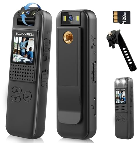 Body Cameras with Audio & Video Recording, 128GB 1080P Personal Small Camera with Photo, Night Vision, Wearable Cam for Security, Running, Biking (CS08)