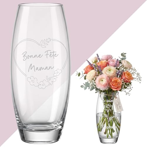 KDO-MAGIC Vase Personnalisé Ovale 26cm | Idée cadeau fête des mères, anniversaire, retraite, mamie | Souvenir unique pour maman | Décoration intérieur pour fleurs